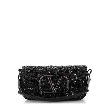 Valentino Garavani VLogo Loco Flap Shoulder Bag Embellished Leather Small