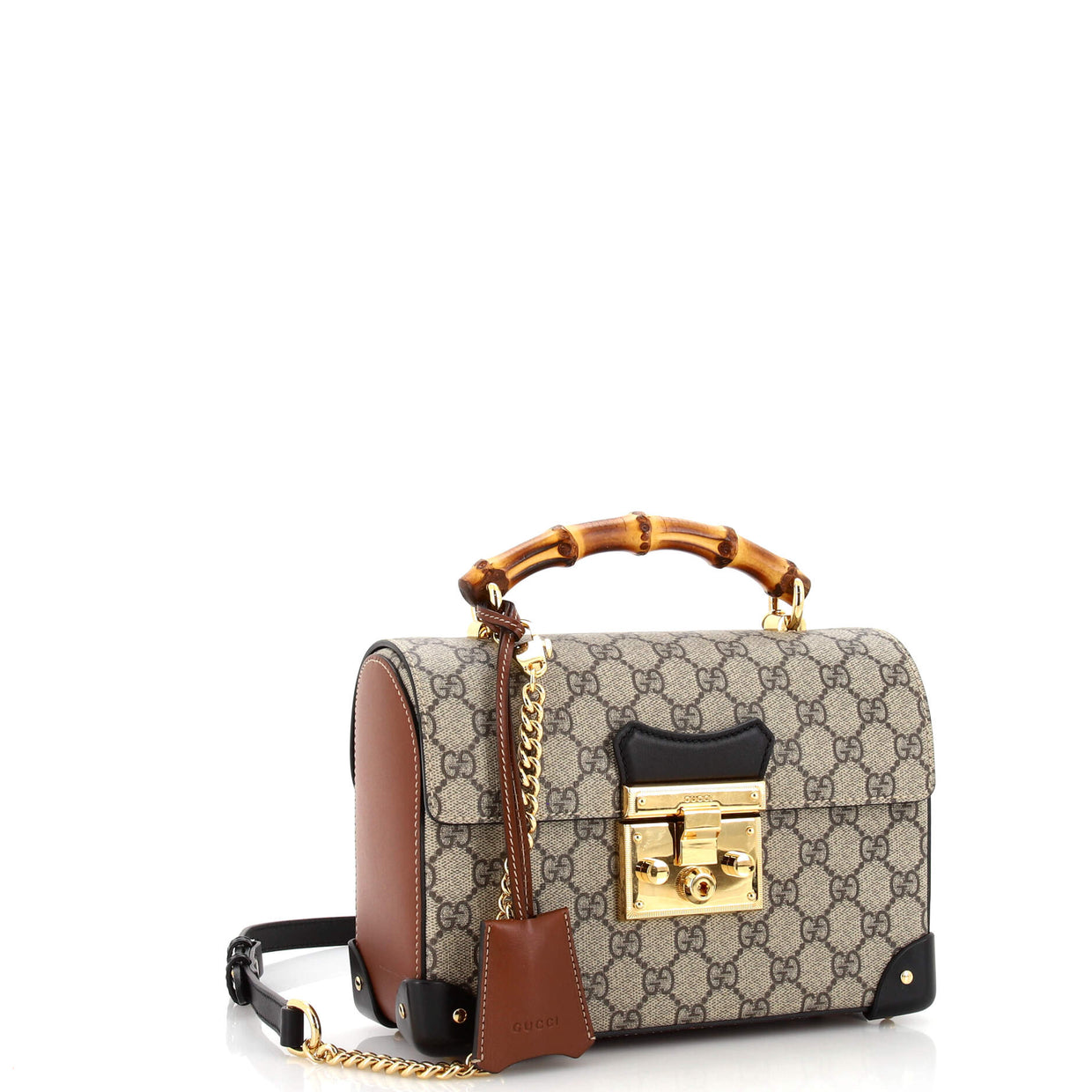 Gucci Padlock Bamboo Shoulder Bag GG Coated Canvas Small Brown 2635781