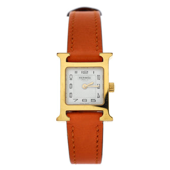 Hermes Heure H Quartz Watch Plated Metal and Leather 17