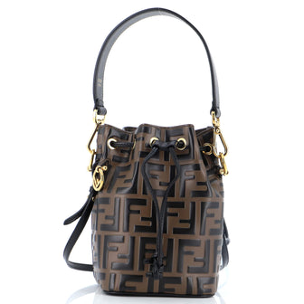 Fendi Mon Tresor Bucket Bag Zucca Embossed Leather Mini