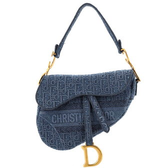 Christian Dior Saddle Handbag Oblique Denim Medium