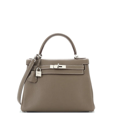Hermes Kelly Handbag Grey Clemence with Palladium Hardware 28