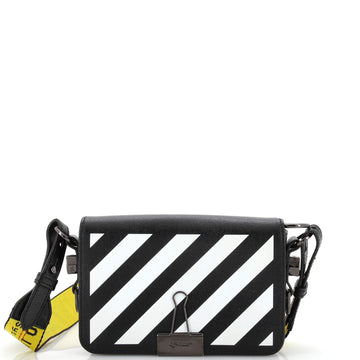 Off White Binder Clip Flap Bag Striped Leather Mini