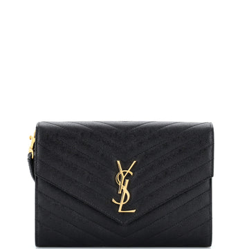 Saint Laurent Classic Monogram Envelope Wristlet Clutch Matelasse Chevron Leather