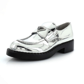 Prada Women's Triangle Logo Loafers Spazzolato Leather