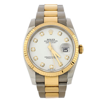 Rolex Oyster Perpetual Datejust Automatic Watch Stainless Steel and Yellow Gold with Diamond Markers 36