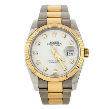 Rolex Oyster Perpetual Datejust Automatic Watch Stainless Steel and Yellow Gold with Diamond Markers 36