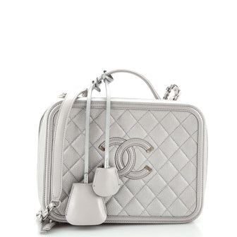 Chanel Filigree Vanity Case Quilted Caviar Large
