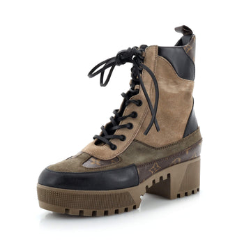 Louis Vuitton Women's Laureate Platform Desert Boots Suede with Monogram Canvas
