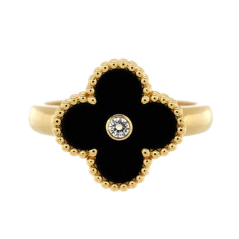 Van Cleef & Arpels Vintage Alhambra Ring 18K Yellow Gold with Onyx and Diamond