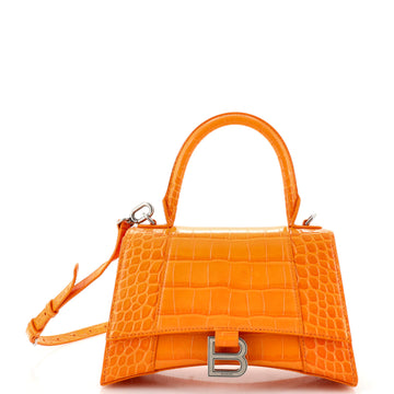 Balenciaga Hourglass Top Handle Bag Crocodile Embossed Leather Small