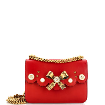 Gucci Pearly Peony Chain Shoulder Bag Leather Small