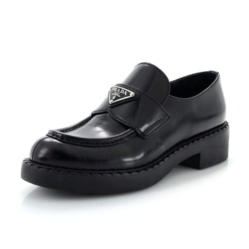 Prada Women's Triangle Logo Loafers Spazzolato Leather