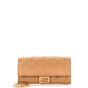 Fendi Baguette Continental Wallet on Chain Zucca Embossed Leather