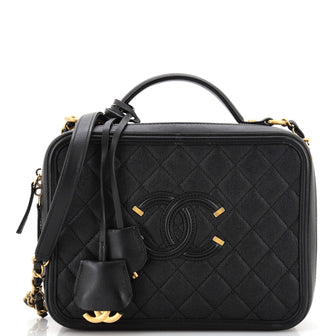 Chanel Filigree Vanity Case Quilted Caviar Large