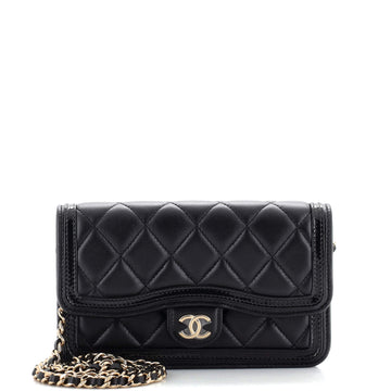 Chanel CC Constrast Trim Flap Phone Holder with Chain Quilted Lambskin with Patent