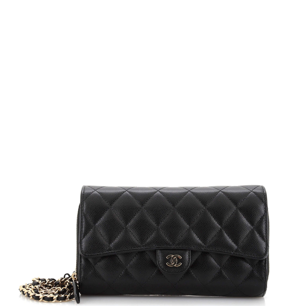 Chanel Phone Holder Zip Around Wallet on Chain Quilted Caviar