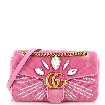 Gucci GG Marmont Flap Bag Embellished Matelasse Velvet Small
