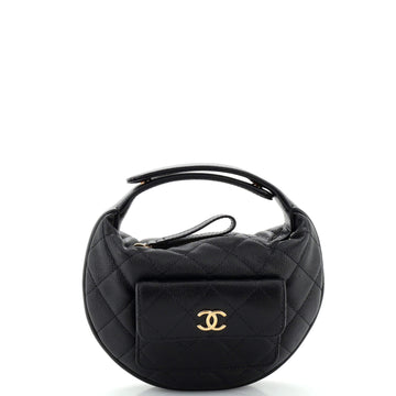 Chanel Front Pocket Hobo Pouch Quilted Caviar Mini