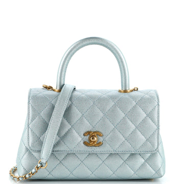 Chanel Coco Top Handle Bag Quilted Iridescent Caviar with Gradient Hardware Mini