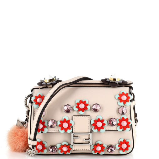 Fendi Flowerland Double Baguette Crossbody Bag Embellished Leather