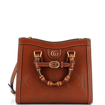 Gucci Diana NM Logo Bamboo Handle Tote Embossed Leather Small