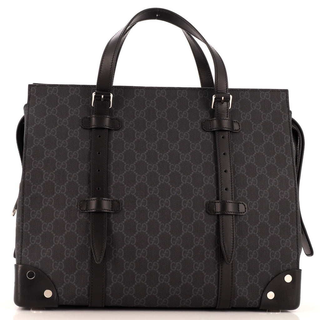Gucci Buckle Travel Tote GG Coated Canvas with Leather Large Black 26404787