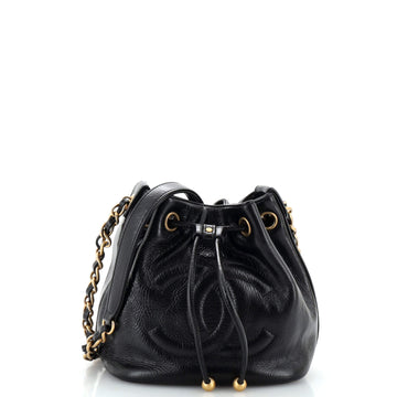 Chanel CC Drawstring Bucket Bag Quilted Shiny Aged Calfskin Mini