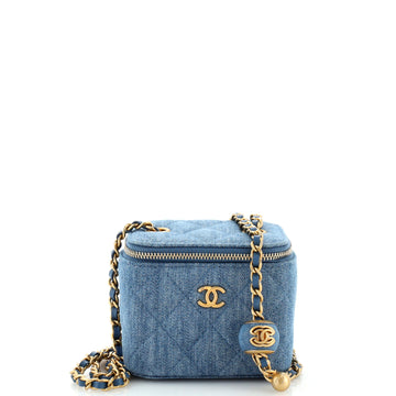 Chanel Pearl Crush Vanity Case with Chain Quilted Denim Mini