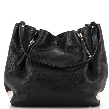 Burberry Maidstone Tote Leather and House Check Canvas Medium