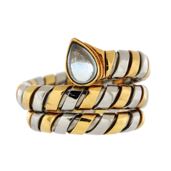 Bvlgari Serpenti Tubogas Double Wrap Ring 18K Yellow Gold and Stainless Steel with Topaz