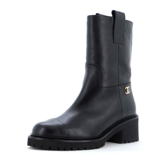 Chanel Women's CC Logo Moto Boots Leather