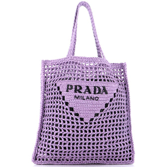 Prada Triangle Logo Open Tote Raffia