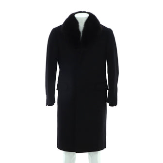 Valentino Garavani Men's Two Pocket Long Coat Wool and Cashmere Blend with Fox Fur