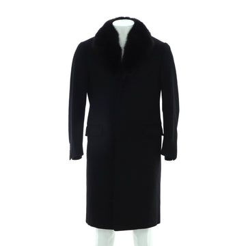 Valentino Garavani Men's Two Pocket Long Coat Wool and Cashmere Blend with Fox Fur