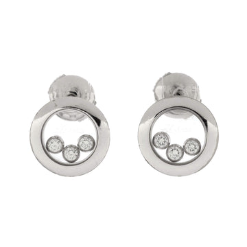 Chopard Happy Diamonds Icon Round Stud Earrings 18K White Gold with 3 Floating Diamonds