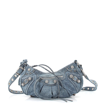 Balenciaga Le Cagole Giant Studs Shoulder Bag Denim with Crystals Small