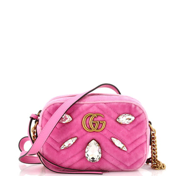 Gucci GG Marmont Shoulder Bag Crystal Embellished Matelasse Velvet Mini