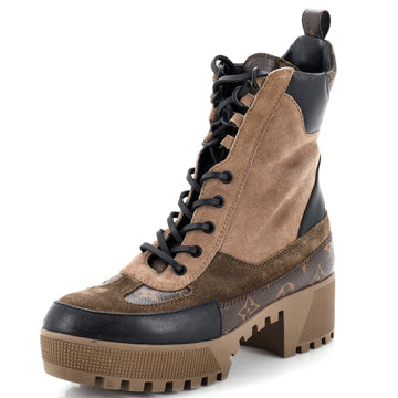 Louis Vuitton Women's Laureate Platform Desert Boots Suede with Monogram Canvas