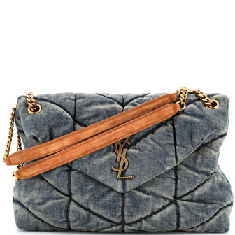 Saint Laurent Loulou Puffer Shoulder Bag Quilted Vintage Denim Medium