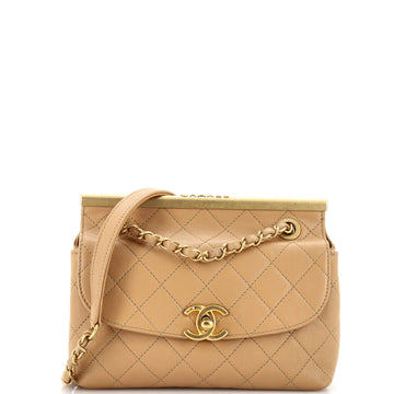 Chanel CC Logo Bar Top Handle Chain Flap Bag Quilted Lambskin Small