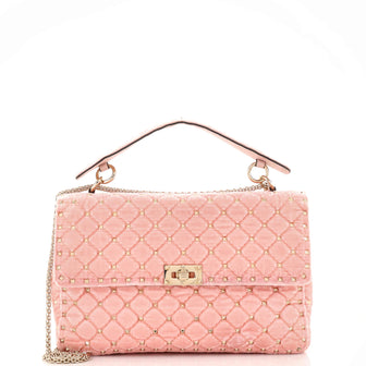 Valentino Garavani Rockstud Spike Flap Shoulder Bag Quilted Velvet Large