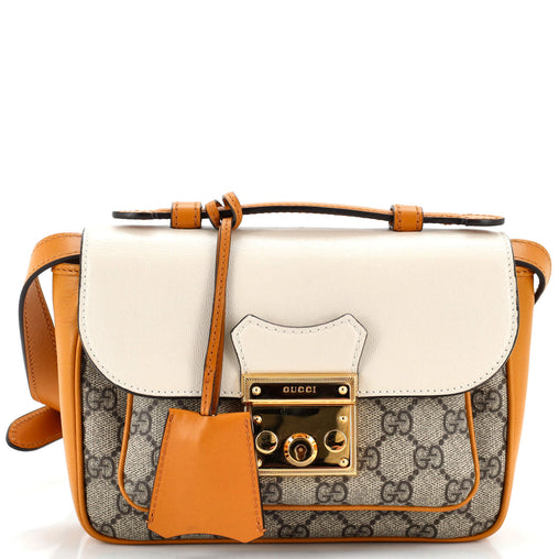 Gucci Padlock Front Pocket Flap Shoulder Bag GG Coated Canvas and