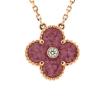 Van Cleef & Arpels Vintage Alhambra Pendant Necklace 18K Rose Gold and Rhodonite with Diamond