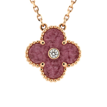 Van Cleef & Arpels Vintage Alhambra Pendant Necklace 18K Rose Gold and Rhodonite with Diamond