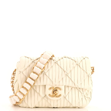 Chanel Woven Strap Medallion Chain Flap Bag Quilted Pleated Calfskin Small