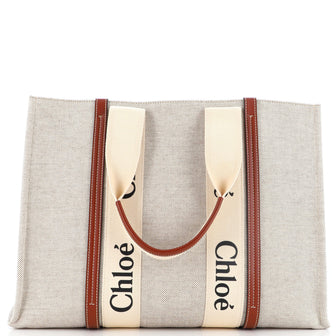 Chloe Woody Tote Canvas with Leather Large