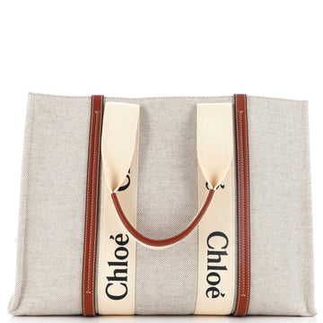 Chloe Woody Tote Canvas with Leather Large