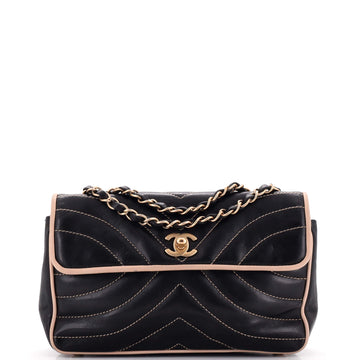 Chanel Vintage Two Tone Flap Bag Chevron Lambskin Small