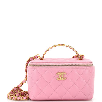 Chanel Pick Me Up Logo Handle Vanity Case with Chain Quilted Caviar Small